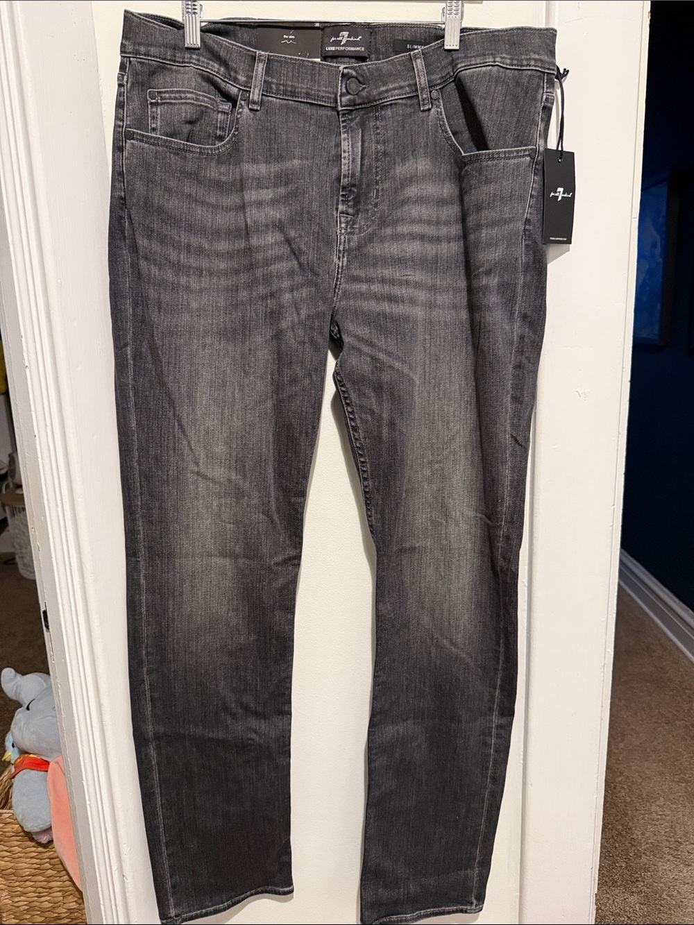 7 For All Mankind Men's Slim Straight Jeans - Charcoal Gray Wash